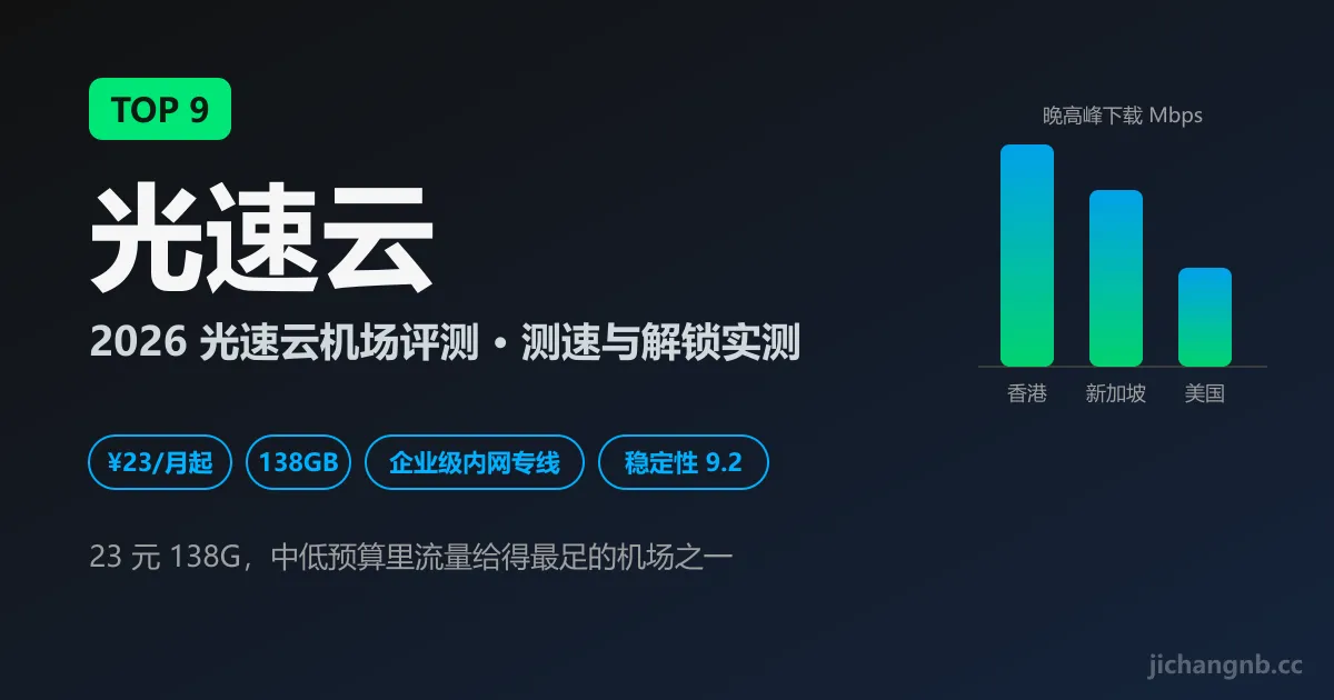 光速云机场 2026 评测封面：TOP 9、企业级内网专线、23 元 138GB