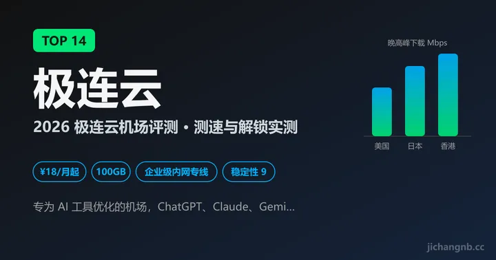 极连云机场 2026 评测封面：TOP 14、AI 工具优化、18 元 100GB